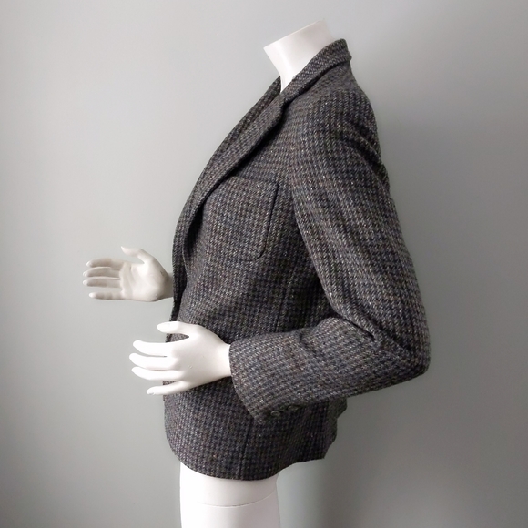 Vtg Houndstooth Tweed Wool Boyfriend Blazer S - Picture 4 of 6